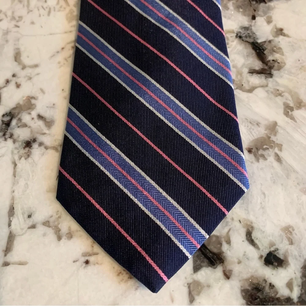 Brooks Brothers Mens Repp Silk Tie - Navy with Stripe - NWOT Made in USA